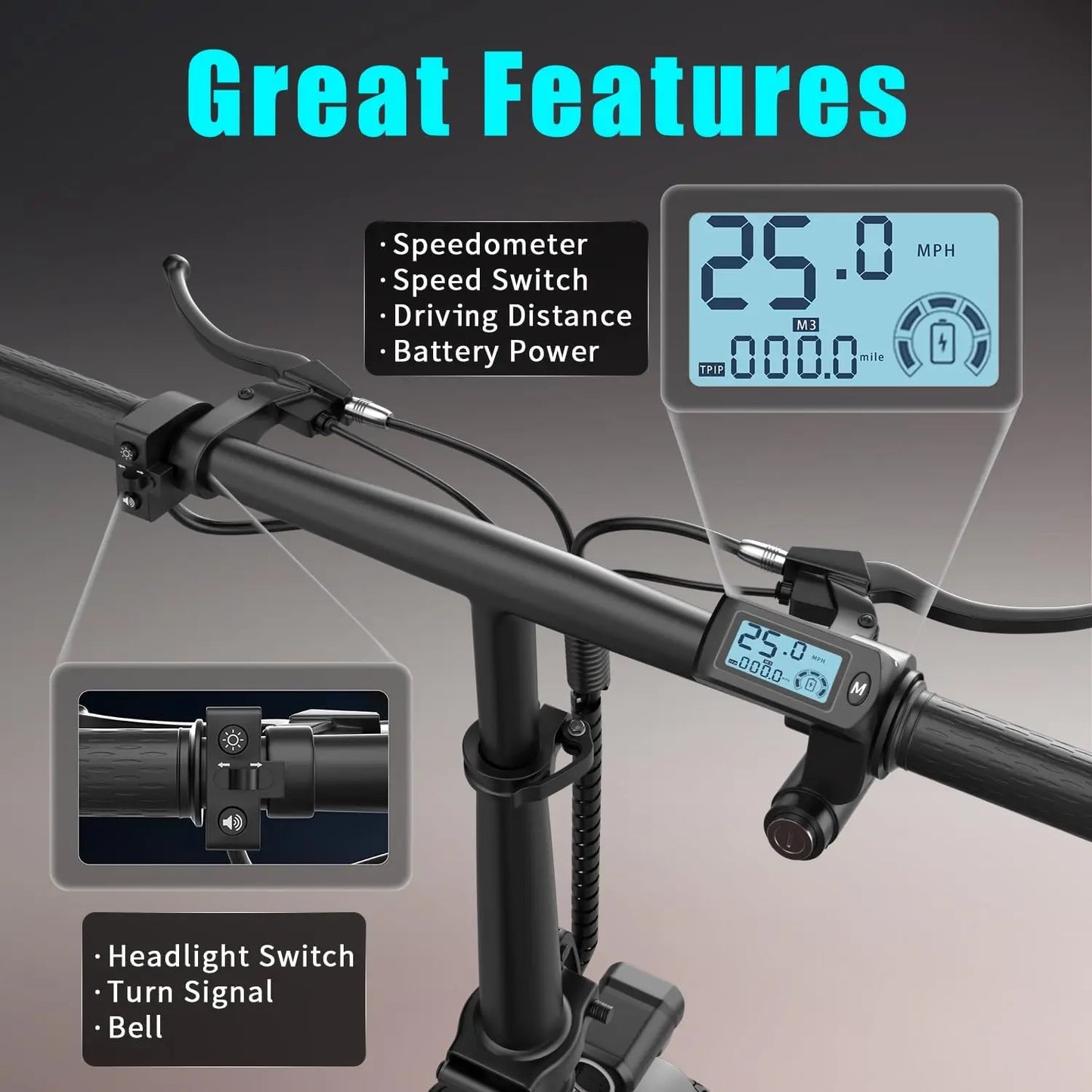 Folding Electric Scooter 500W Motor 20MPH 32 Mile Range - Clear Blue Hub