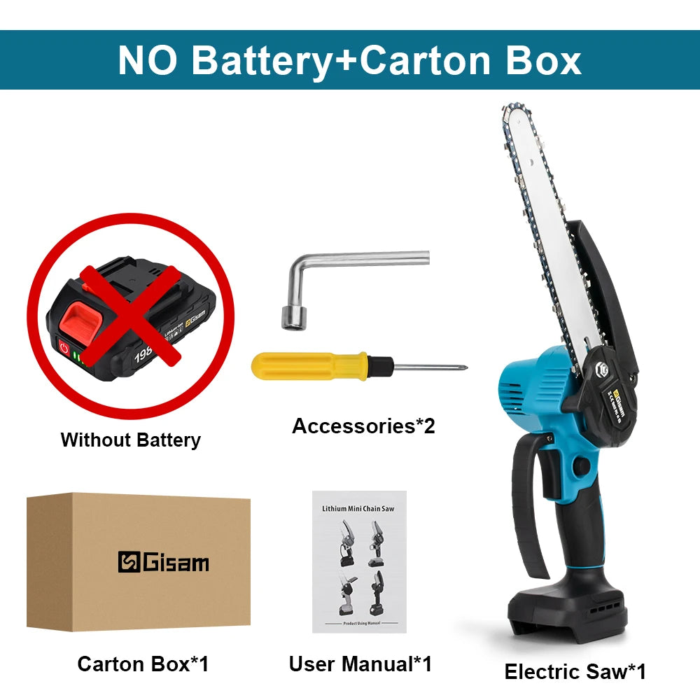 Gisam 8 Inch Brushless Cordless Chain Saw for Makita Battery - Clear Blue Hub