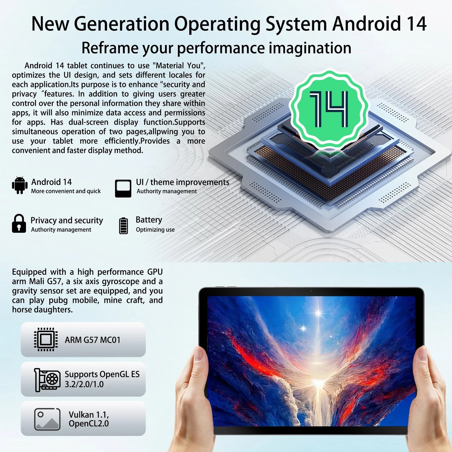 11 Inch Android 14 Tablet 12GB RAM 128GB ROM Octa-Core - Clear Blue Hub 