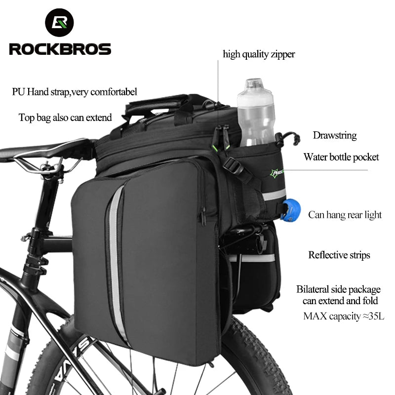 Rockbros 3 In 1 Waterproof Bike Panniers Carrier Bag 35L - Clear Blue Hub 