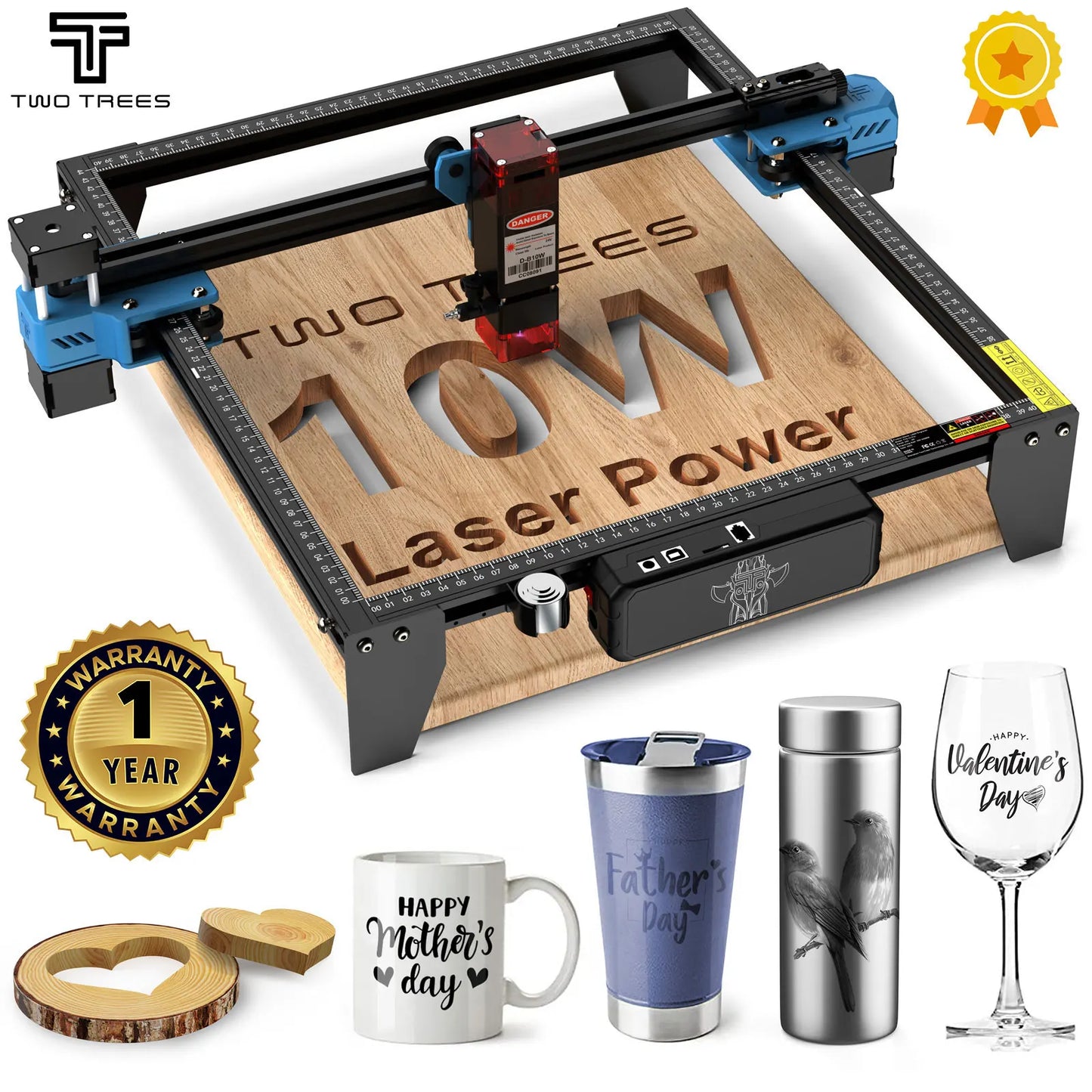 TwoTrees TTS-10 Pro 80W Laser Engraver for DIY Projects - Clear Blue Hub 