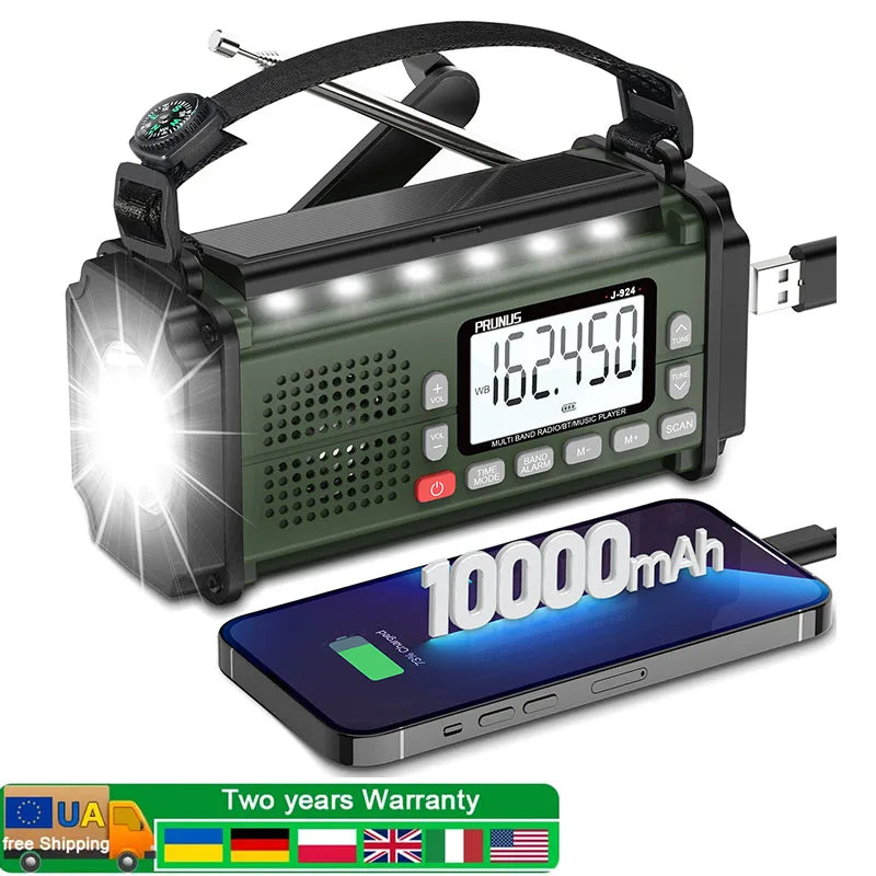 Prunus 924 10000mAh Hand Crank Emergency Solar Radio - Clear Blue Hub 