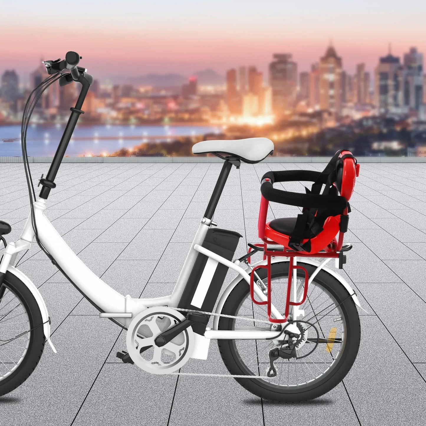 Red Kids Bike Seat Rear Mounted Safe Child Carrier Seat - Clear Blue Hub 