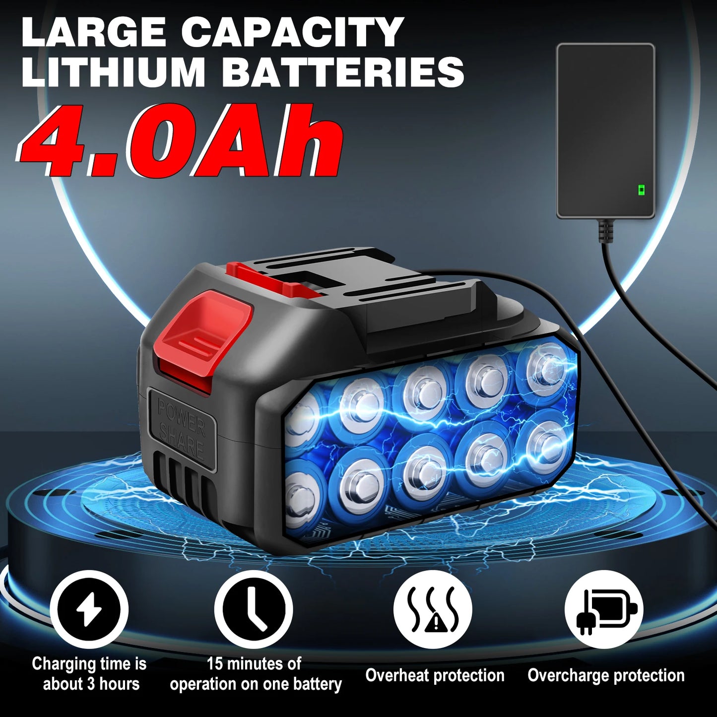 8 Inch Cordless Electric Chainsaw with 4Ah Battery - Clear Blue Hub 