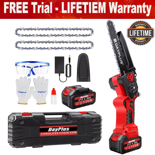 8 Inch Cordless Electric Chainsaw with 4Ah Battery - Clear Blue Hub 