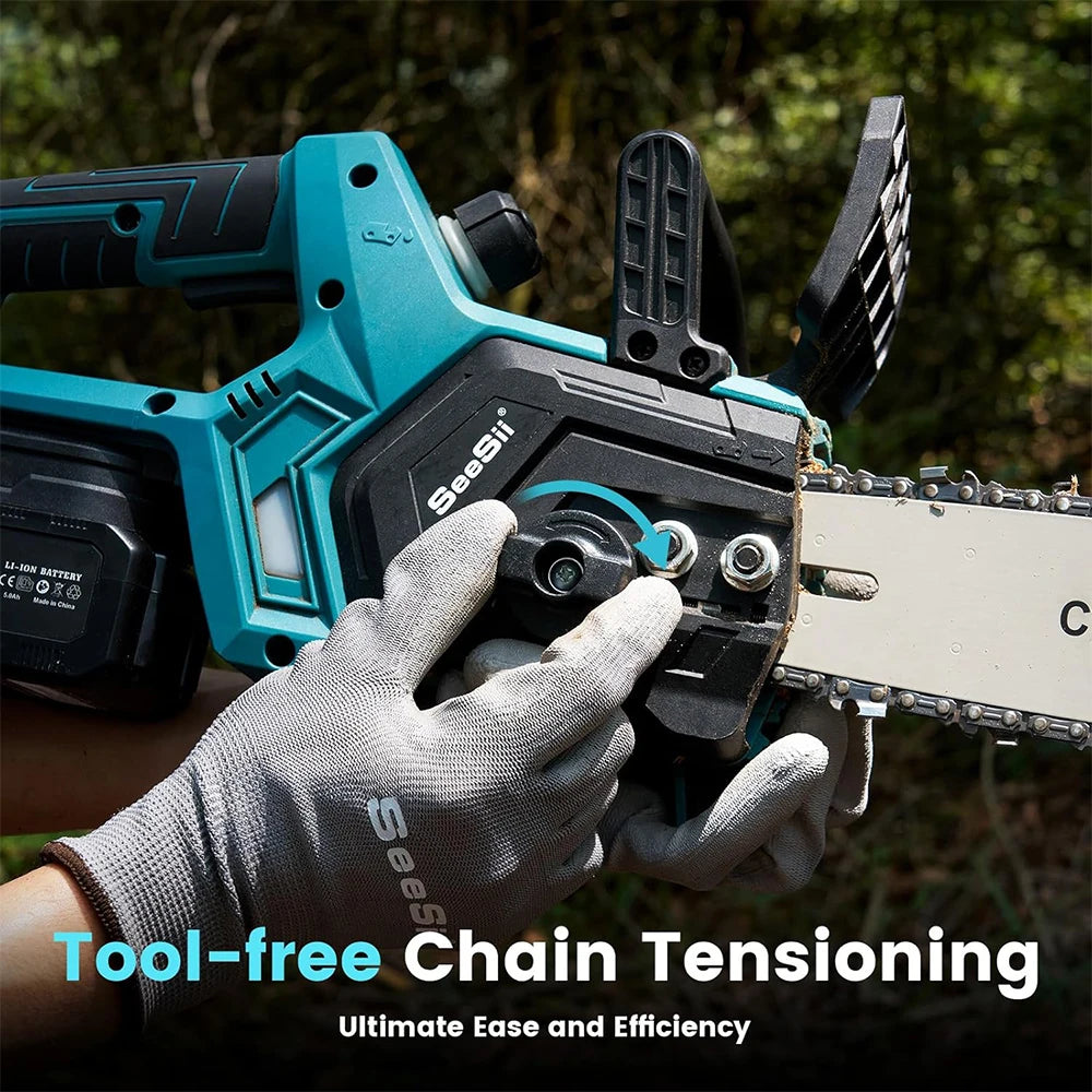 Seesii 12 Inch Brushless Electric Chainsaw Cordless Tool - Clear Blue Hub 