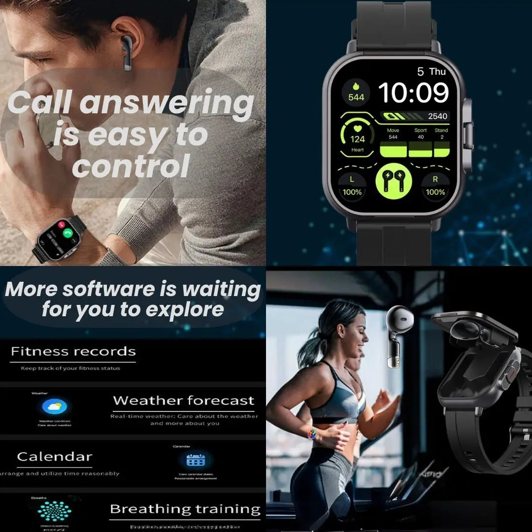 2 in 1 Smartwatch with Earbuds for iPhone and Android - Clear Blue Hub 