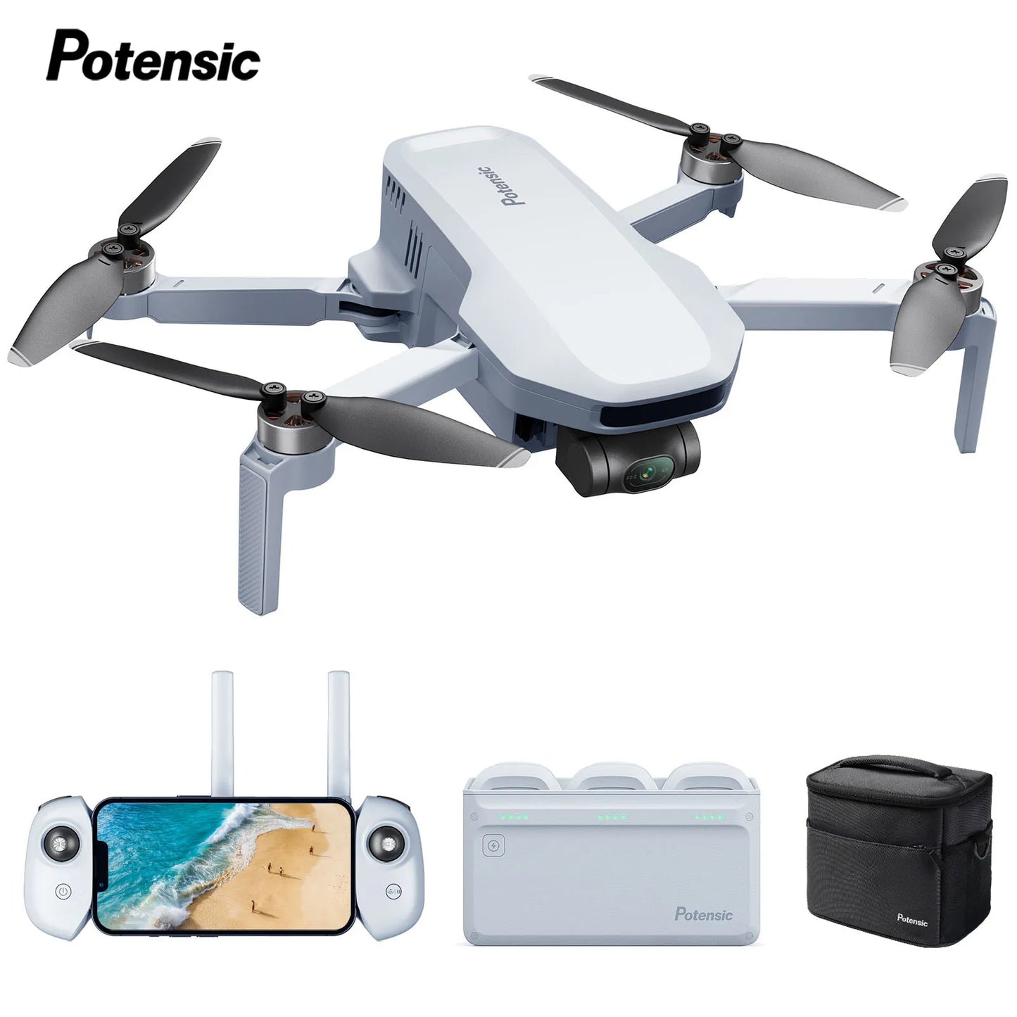 Potensic C0 Mini Drone 4K Camera with 3 Axis Gimbal - Clear Blue Hub 