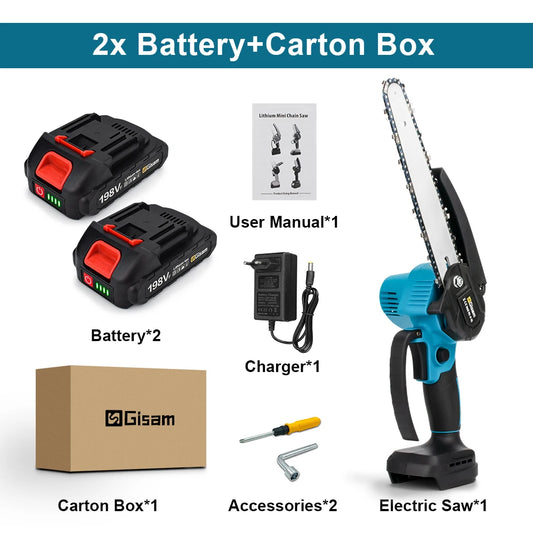 Gisam 8 Inch Brushless Cordless Chain Saw for Makita Battery - Clear Blue Hub 