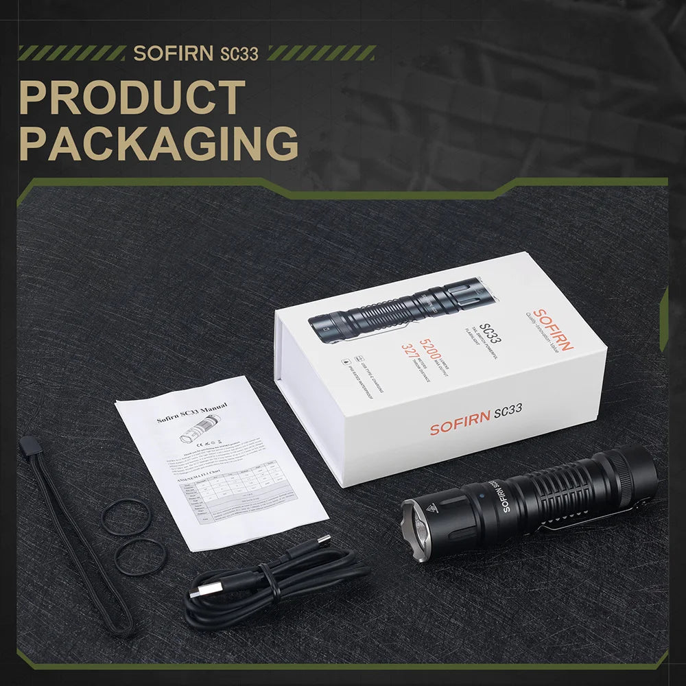 Sofirn SC33 Tactical LED Flashlight 5200lm USB C Rechargeable - Clear Blue Hub 