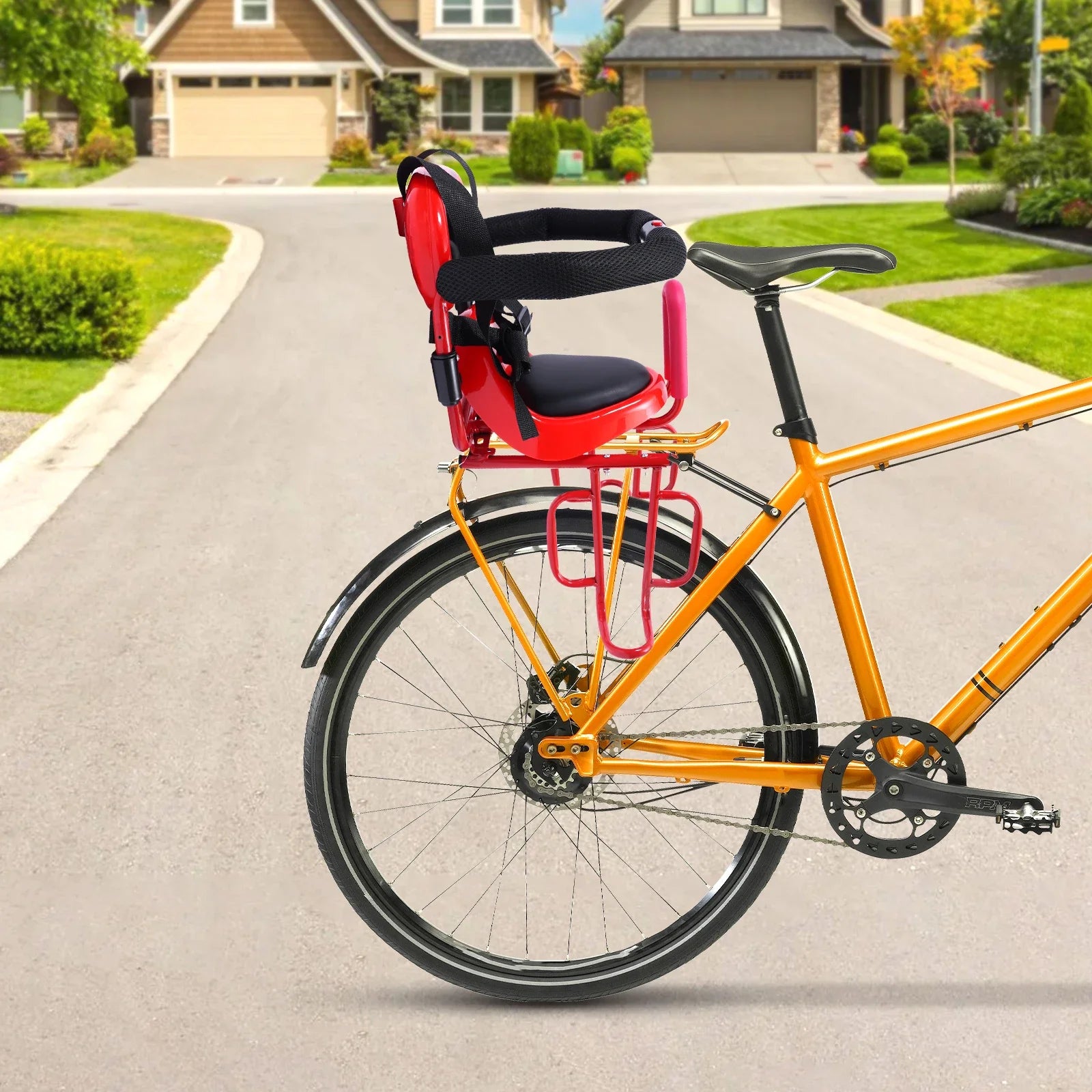 Red Kids Bike Seat Rear Mounted Safe Child Carrier Seat - Clear Blue Hub 