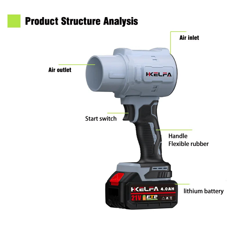 HKELFA 2000W Turbo Jet Fan Electric Air Blower for DIY - Clear Blue Hub 