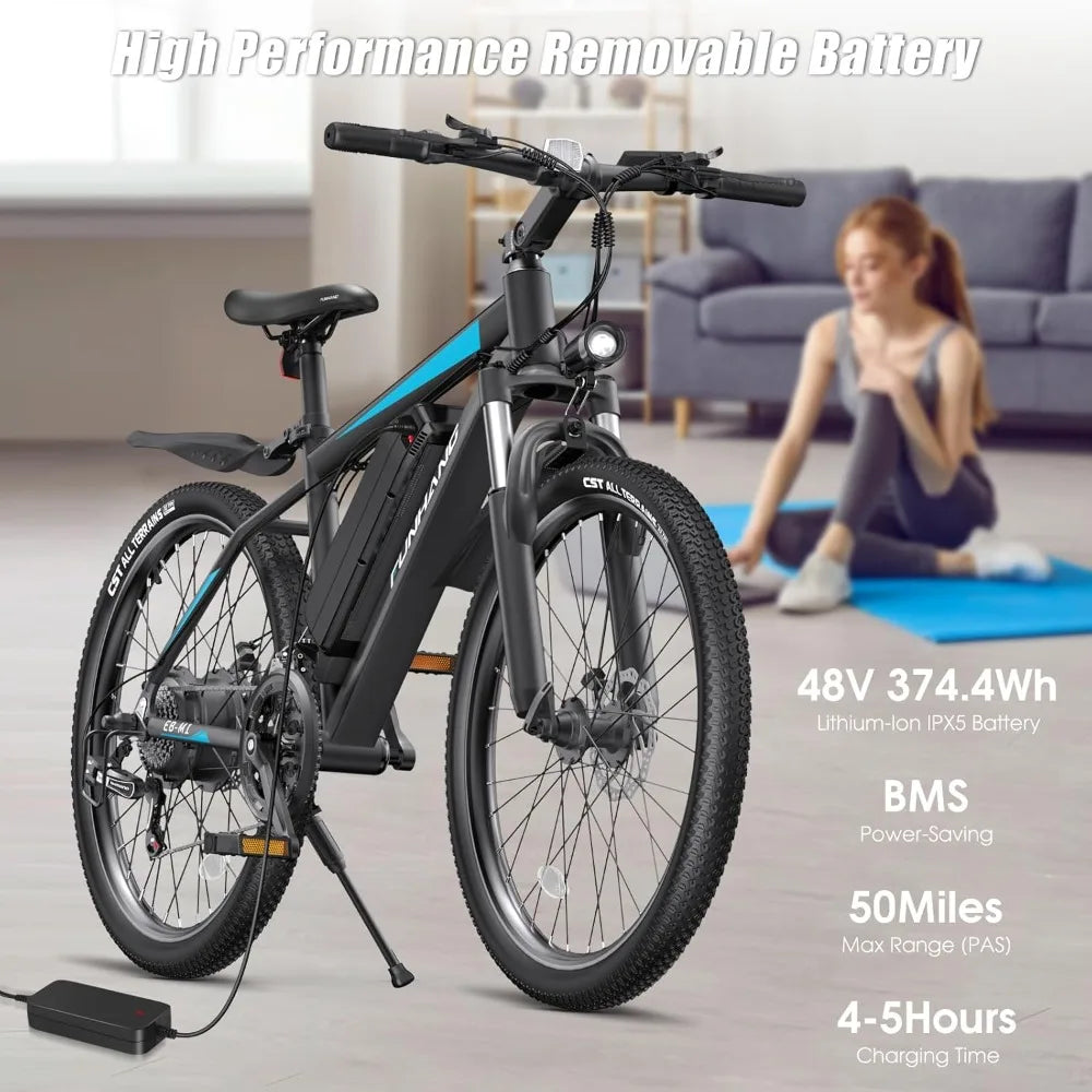 Electric Bike 50 Miles Range 21 Speed Commuter E Bike Blue - Clear Blue Hub 