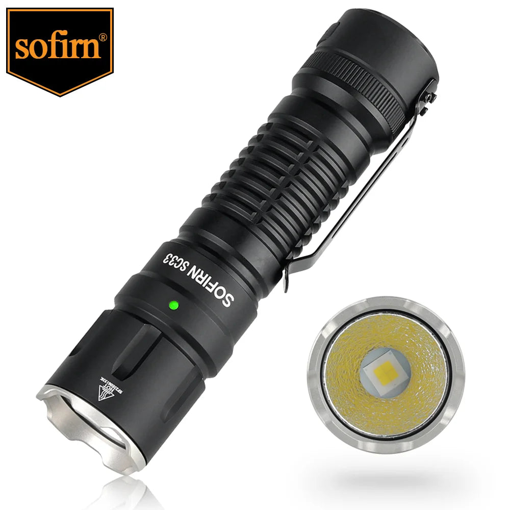 Sofirn SC33 Tactical LED Flashlight 5200lm USB C Rechargeable - Clear Blue Hub 