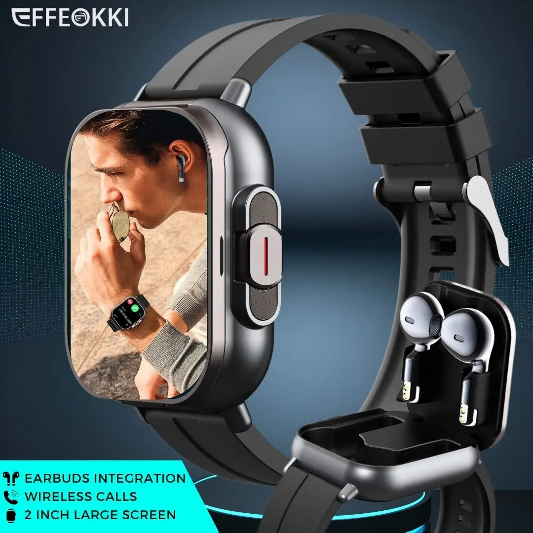 2 in 1 Smartwatch with Earbuds for iPhone and Android - Clear Blue Hub 