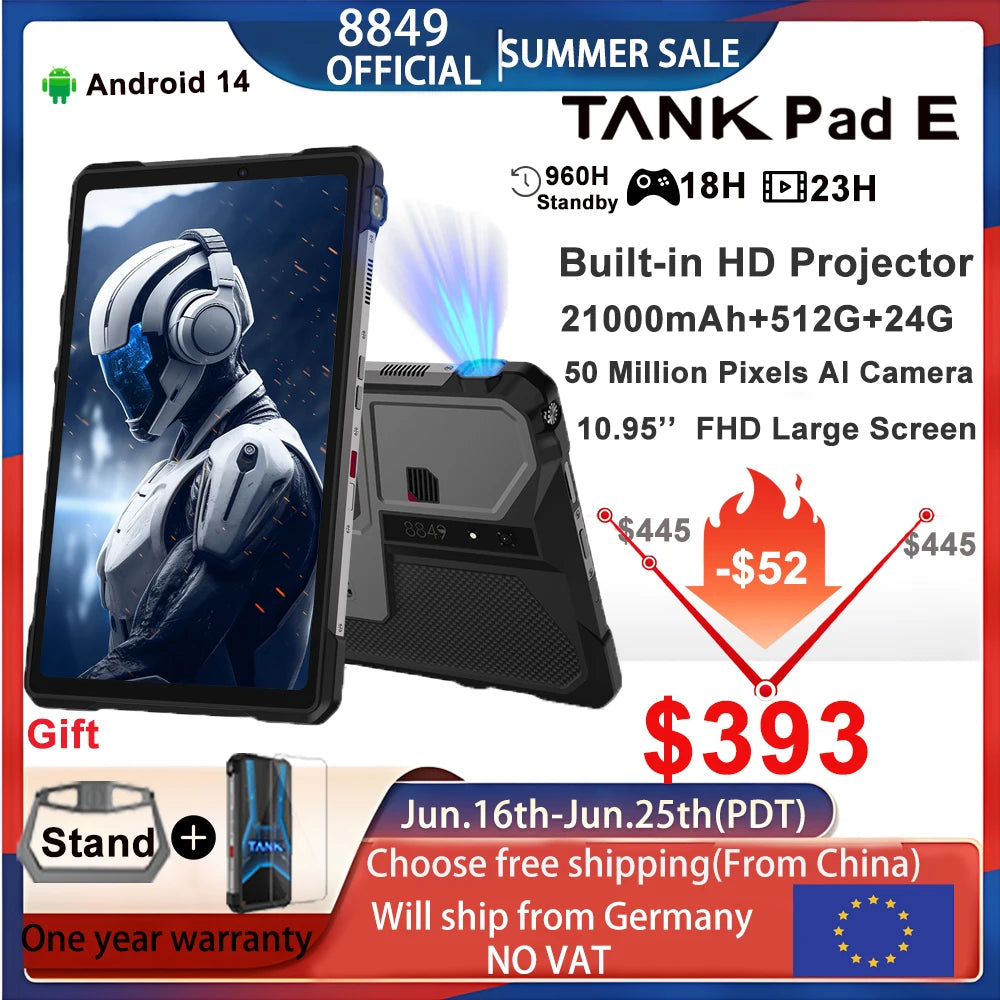 8849 Tank Pad E Rugged Projector Tablet Smartphone 10.95 Inch - Clear Blue Hub 