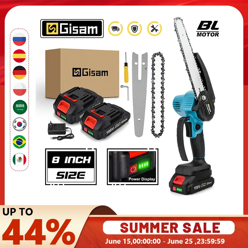 Gisam 8 Inch Brushless Cordless Chain Saw for Makita Battery - Clear Blue Hub 
