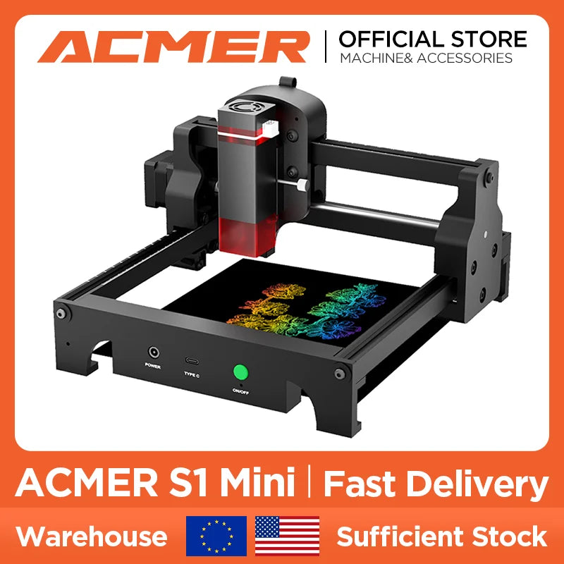 Acmer S1 Mini Portable Laser Engraver For Wood Metal Acrylic - Clear Blue Hub 