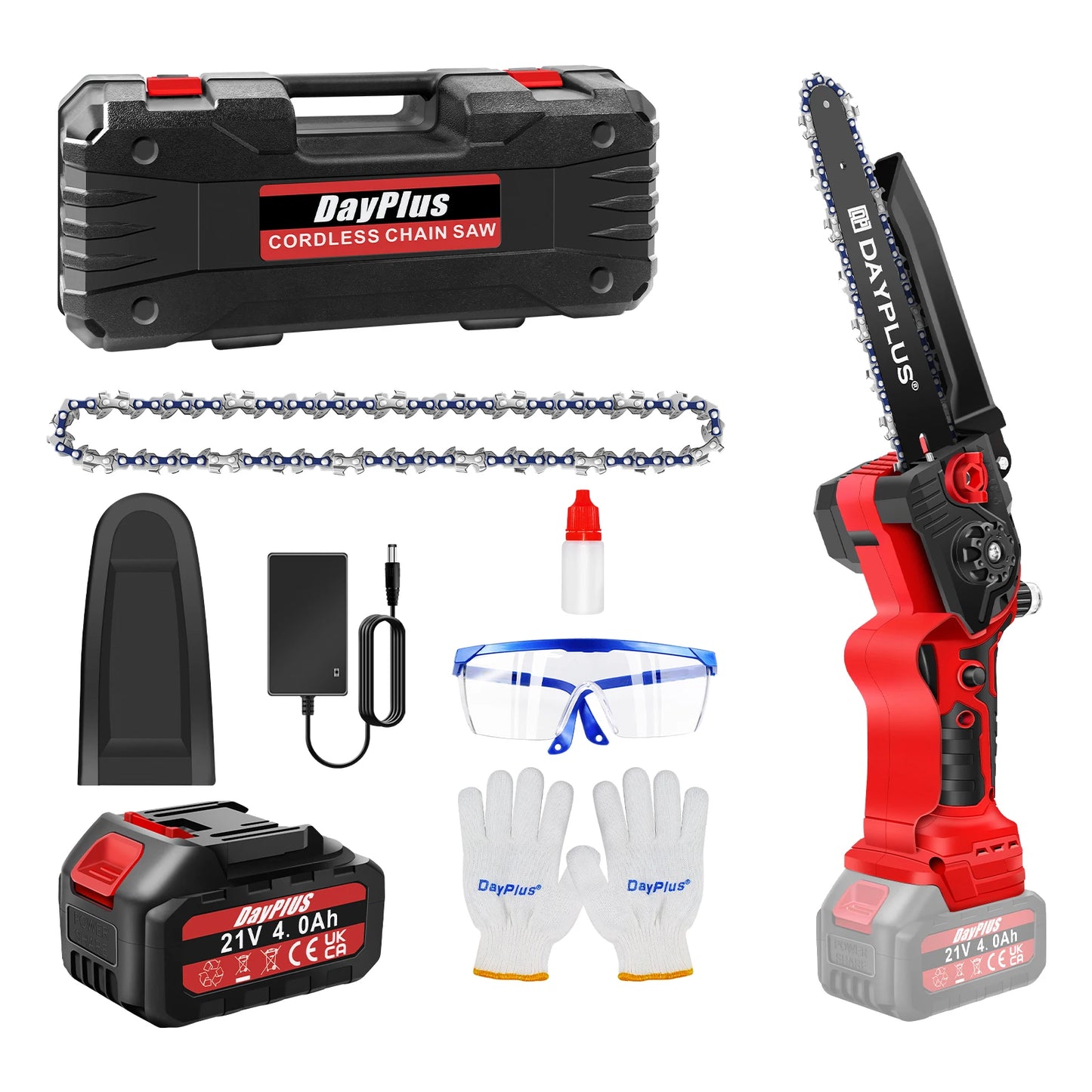 8 Inch Cordless Electric Chainsaw with 4Ah Battery - Clear Blue Hub 