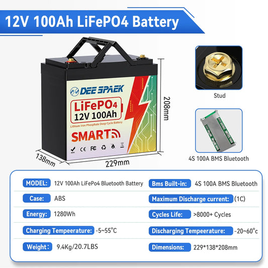 12V 100AH LiFePO4 Lithium Battery Pack With Bluetooth BMS - Clear Blue Hub 