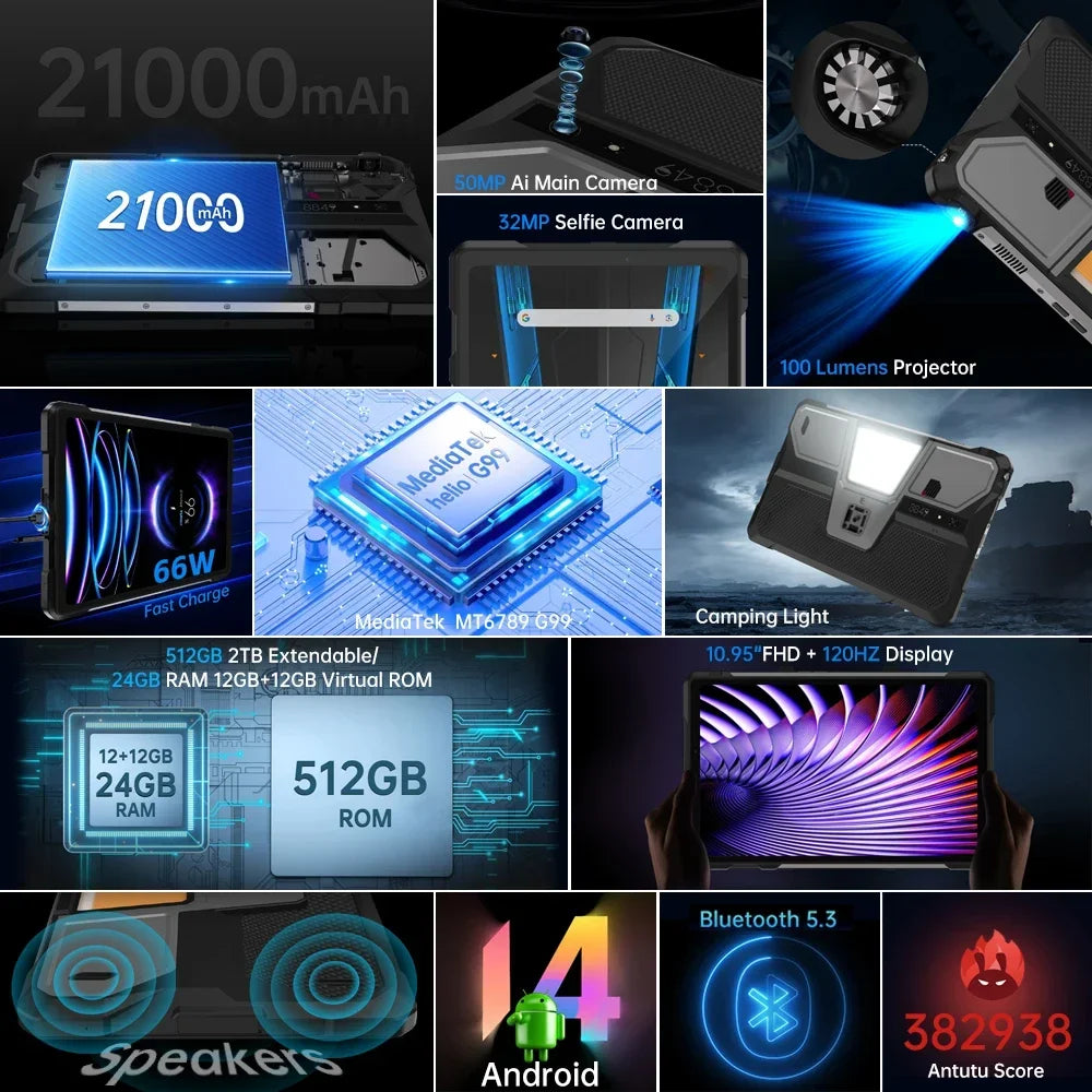 8849 Tank Pad E Rugged Projector Tablet Smartphone 10.95 Inch - Clear Blue Hub 