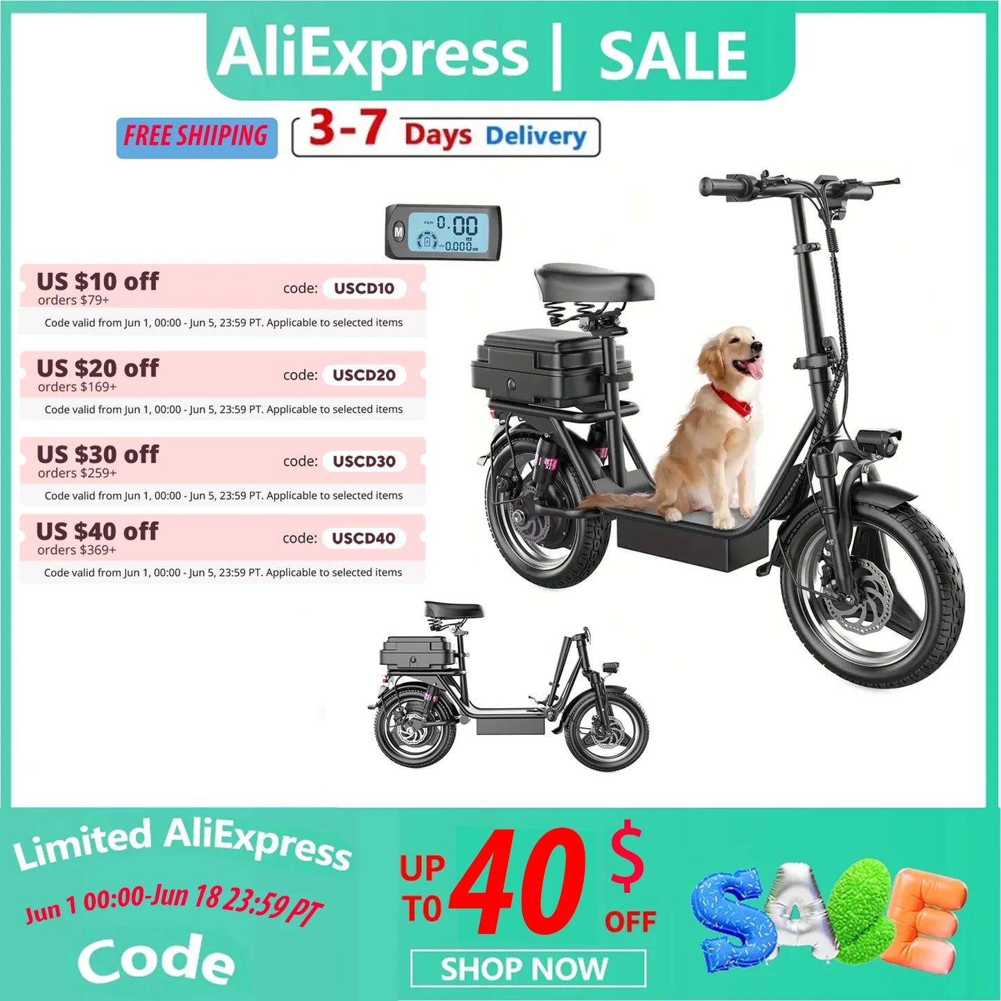 Folding Electric Scooter 500W Motor 20MPH 32 Mile Range - Clear Blue Hub 