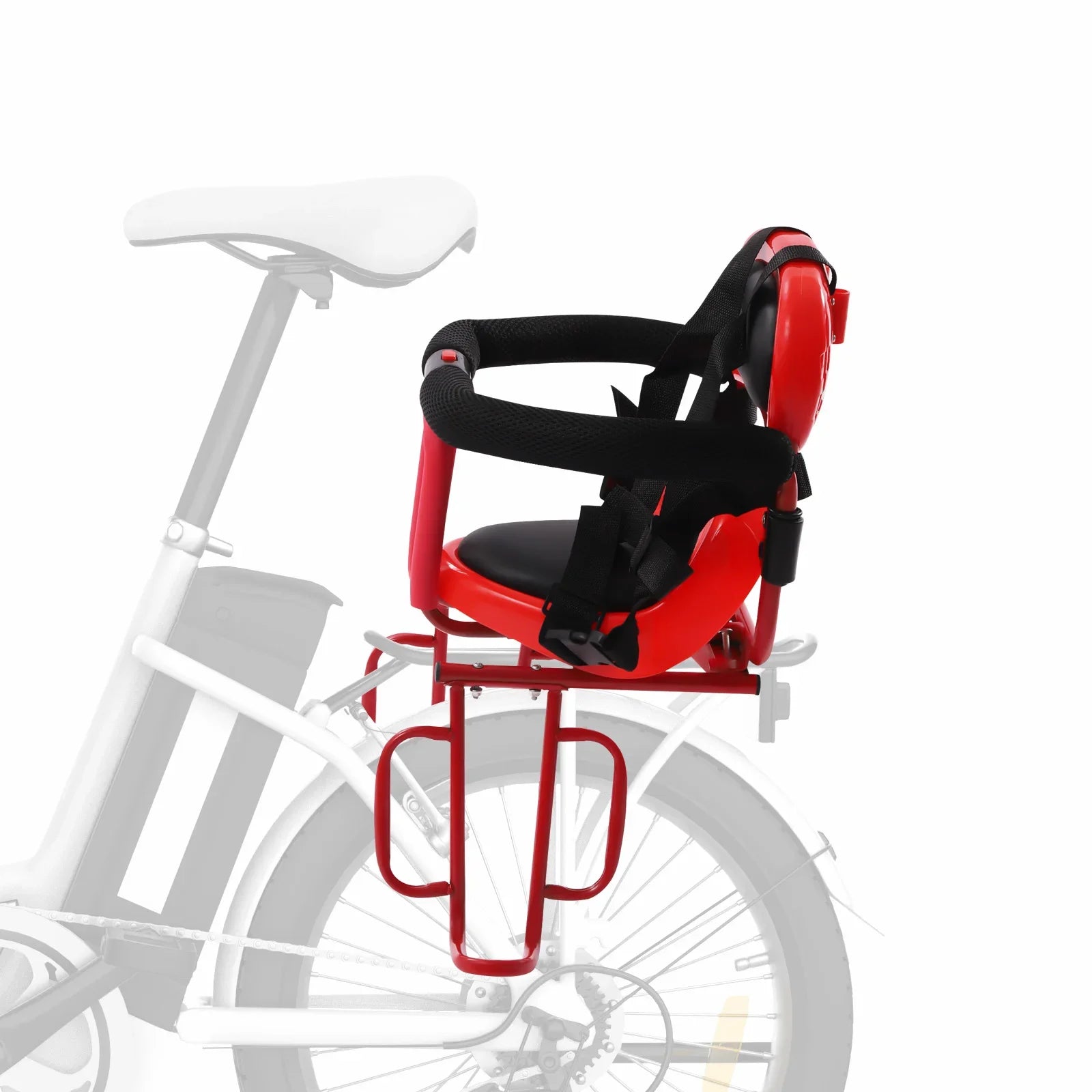 Red Kids Bike Seat Rear Mounted Safe Child Carrier Seat - Clear Blue Hub 