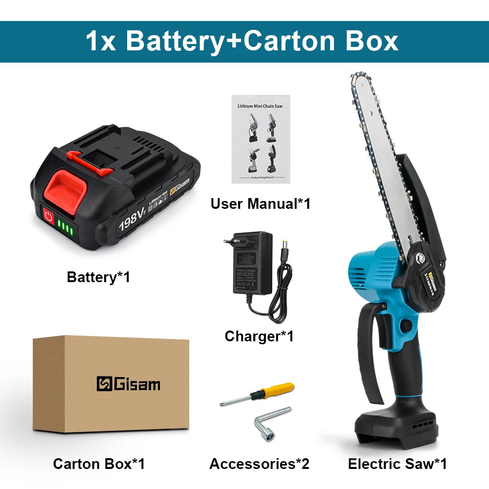Gisam 8 Inch Brushless Cordless Chain Saw for Makita Battery - Clear Blue Hub 