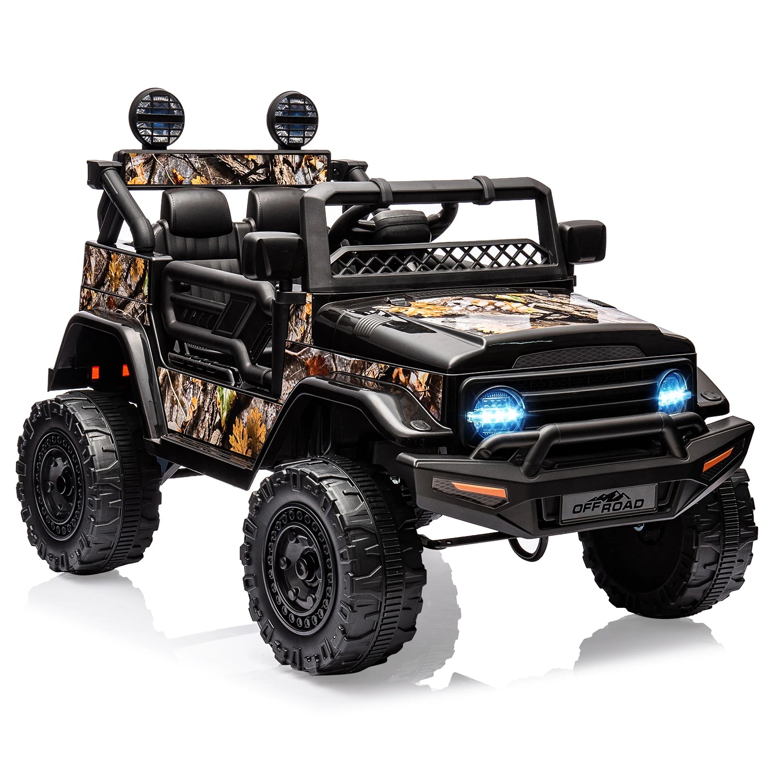 12V Kids Ride On Truck with Remote Control and LED Lights - Clear Blue Hub 